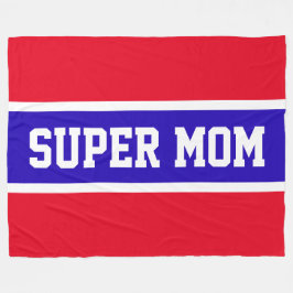 スポーティストライプブライト赤白青すごい「MOM」 フリースブランケット