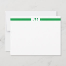 スポーティストライプモノグラム男らしグリーン&ホワイト ノートカード