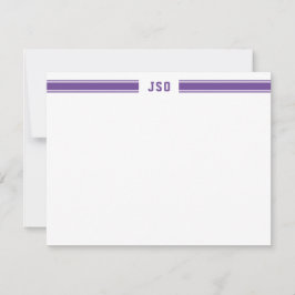 スポーティストライプモノグラム男らしパープル&ホワイト ノートカード
