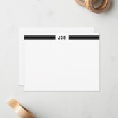 スポーティストライプモノグラム男らしブラック&ホワイト ノートカード (正面/裏面インサイチュ)