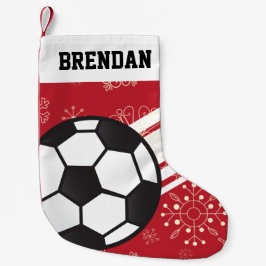 スポーティパーソナライズされたなストライプサッカーボールレッド スモールクリスマスストッキング