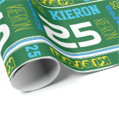 スポーティパーソナライズされたな名前の年齢の緑の誕生日ラップ ラッピングペーパー (ロールコーナー)