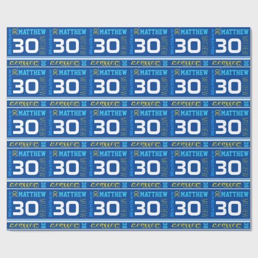スポーティパーソナライズされたネーム年齢の青い誕生日ラップ ラッピングペーパー (フラット)