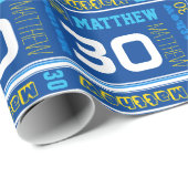 スポーティパーソナライズされたネーム年齢の青い誕生日ラップ ラッピングペーパー (ロールコーナー)