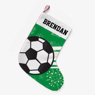 スポーティパーソナライズされた・ストライプズ・サッカー・ボール・グ スモールクリスマスストッキング