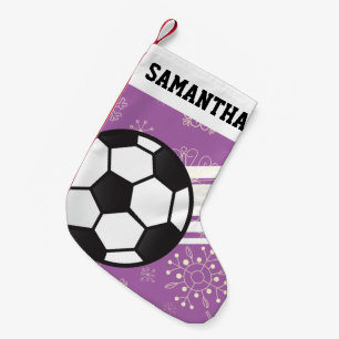 スポーティパーソナライズされた・ストライプズ・サッカー・ボール・パ スモールクリスマスストッキング