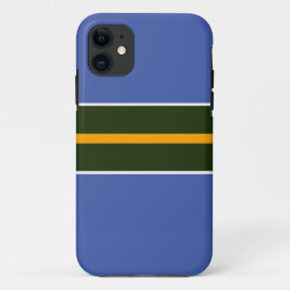 スポーティフォレストグリーンイエローレーシングストライプズオンブルー iPhone 11 ケース
