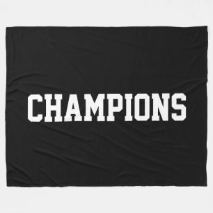スポーティブラックに白いCHAMPIONS アスリート テキスト フリースブランケット