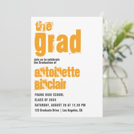 スポーティブルーアンドオレンジタイポグラフィグラード招待状 招待状 (スタンド正面)