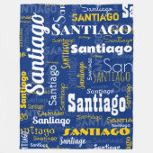 スポーティブルーイエローネーム繰り返しパターンスタジアム フリースブランケット (正面)