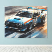 スポーティブルーレーシングカー キャンバスプリント (インサイチュ (ウッドフロア))