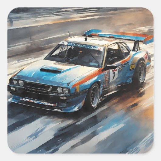 スポーティブルーレーシングカー スクエアシール (正面)