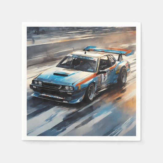 スポーティブルーレーシングカー スタンダードカクテルナプキン (正面)