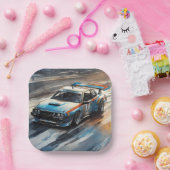 スポーティブルーレーシングカー ペーパープレート (パーティー)