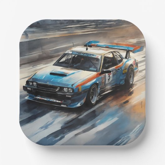 スポーティブルーレーシングカー ペーパープレート (正面)