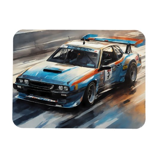 スポーティブルーレーシングカー マグネット (横)