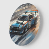 スポーティブルーレーシングカー ラージ壁時計 (傾斜)