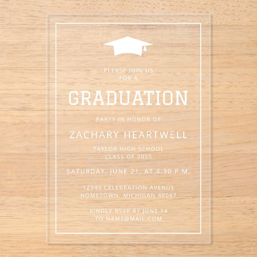 スポーティホワイト卒業パーティー招待状 アクリル招待状 (正面)