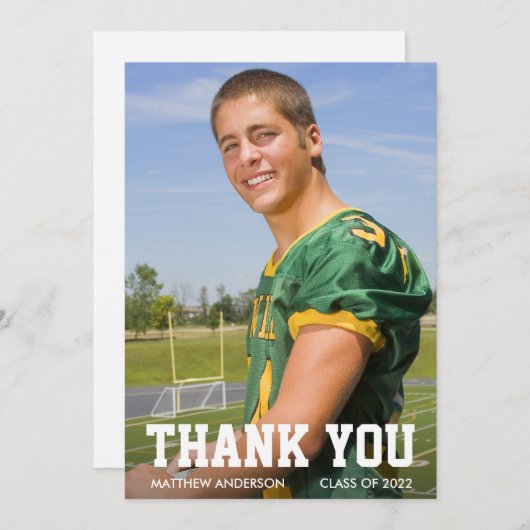 スポーティモダンな卒業写真 サンキューカード (正面/裏面)