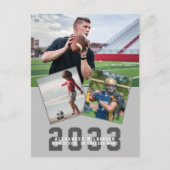 スポーティモダンガイはっきりしたスクリプト3写真卒業 案内ポストカード (正面)