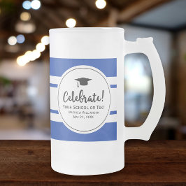 スポーティモダン卒業大学ブルーストライプ フロストグラスビールジョッキ