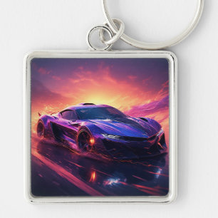 スポーティラグジュアリーカーオンロードアットサンセットス鮮やかキー キーホルダー