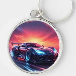 スポーティラグジュアリーカーオンロードアットサンセットス鮮やかキー キーホルダー