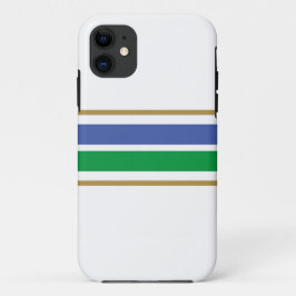 スポーティレイクブルーグリーンレーシングストライプズオンホワイト iPhone 11 ケース