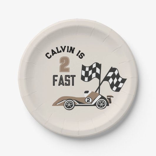 スポーティレースカーボーイズ2速い誕生日パーティー ペーパープレート (正面)