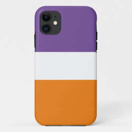 スポーティワイドカラフルパープルオレンジ白ストライプ色 iPhone 11 ケース