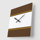 スポーティワイドホワイトココアブラウンレーシングストライプズ スクエア壁時計 (傾斜)