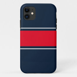 スポーティワイド明るい赤のホワイトネイビーレースストライプズ iPhone 11 ケース