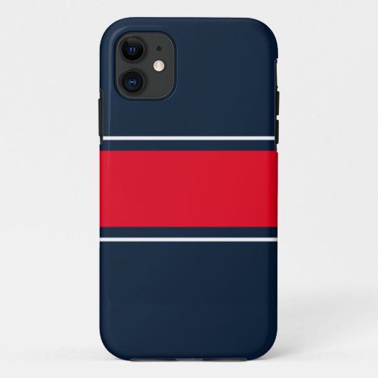 スポーティワイド明るい赤のホワイトネイビーレースストライプズ Case-Mate iPhoneケース (裏面)