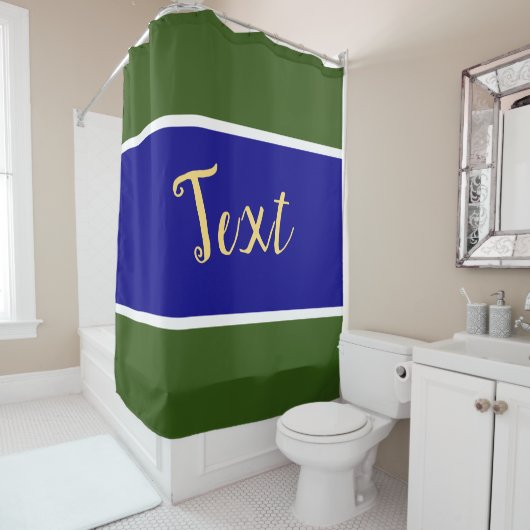 スポーティワイド王室のブルーホワイトフォレストグリーンストライプ シャワーカーテン (インサイチュ)