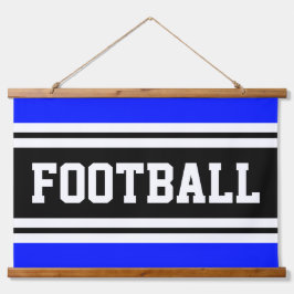 スポーティヴィヴィヴィッドブルー白黒ストライプサッカー 吊り下げ型タペストリー