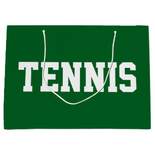スポーティーで楽しい70年代風ホワイトの「TENNIS」テニステキスト スポーツ感あふれるグリーン地 ラージペーパーバッグ