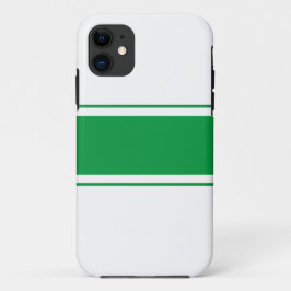 スポーティーなアスリート向けのケリーグリーンとホワイトのレーシングストライプ iPhone 11 ケース