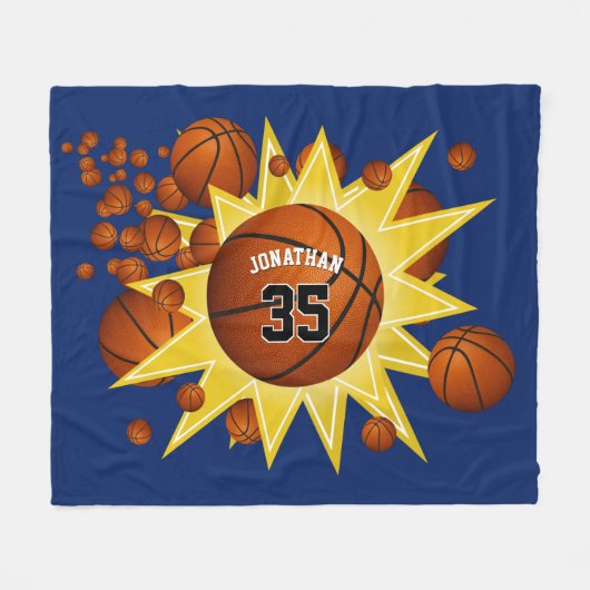 スポーティーなスタープレーヤーバスケットボールの爆破の少年少女 フリースブランケット (正面(横))
