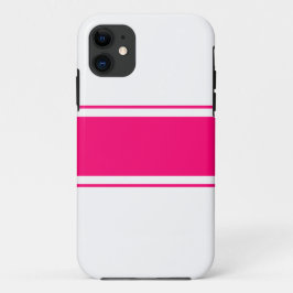 スポーティーなチックな明るいピンクのレーシングストライプが白地に iPhone 11 ケース