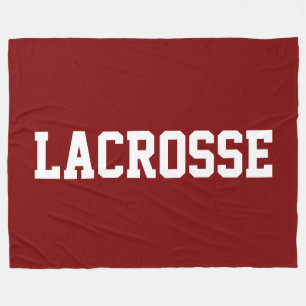 スポーティーなボールドホワイトのLACROSSEテキストとアスリチックレッド フリースブランケット