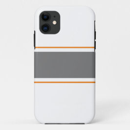 スポーティーなワイドグレーオレンジ レースストライプ オン ホワイト iPhone 11 ケース