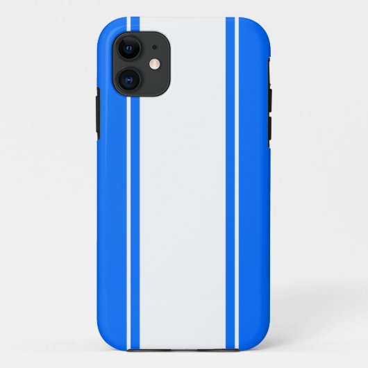 スポーティーな明るいネイビーブルーと白のレーシングストライプ Case-Mate iPhoneケース (裏面)