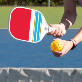 スポーティーな明るい赤と空色のレーシングストライプ ピックルボールラケット