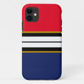 スポーティーな明るい赤、白、ネイビーブルーのレーシングストライプ Case-Mate iPhoneケース (裏面)