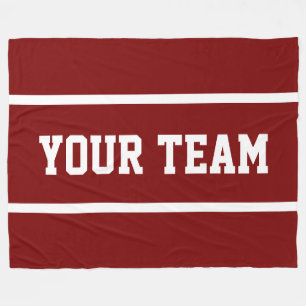 スポーティー YOUR TEAM テキスト ディープレッド 白のストライプ フリースブランケット