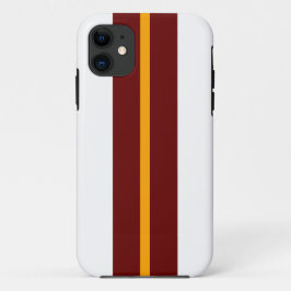 スポーティ深いレッドゴールデンイエローホワイトレースストライプズ iPhone 11 ケース