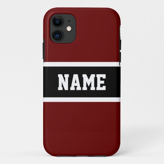 スポーティ深いレッド白黒アスレチックストライプ文字 Case-Mate iPhoneケース (裏面)