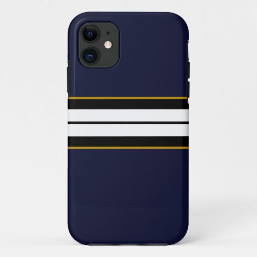 スポーティ白黒レーシングストライプズオンネイビーブルー Case-Mate iPhoneケース (裏面)