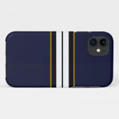スポーティ白黒レーシングストライプズオンネイビーブルー Case-Mate iPhoneケース (裏面(横))