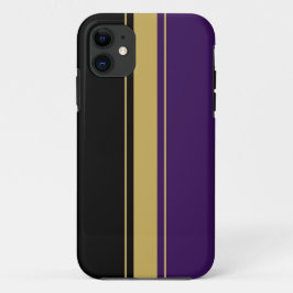 スポーティ精製ブラックパープルブラウンレーシングストライプズ iPhone 11 ケース